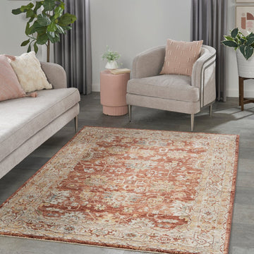 Sahar SHR02 Traditional Persian Vintage Distressed Floral Ornate Medallion Border Soft-Touch Polyester Low Profile Short Pile Rust Rug-Nourison-Rug Love - The Most Loved Rug Store